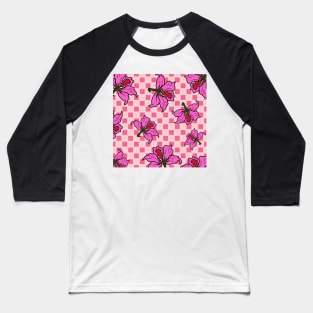 Hong Kong Bauhinia with Baby Pink Tile Floor Pattern - Summer Flower Pattern Baseball T-Shirt